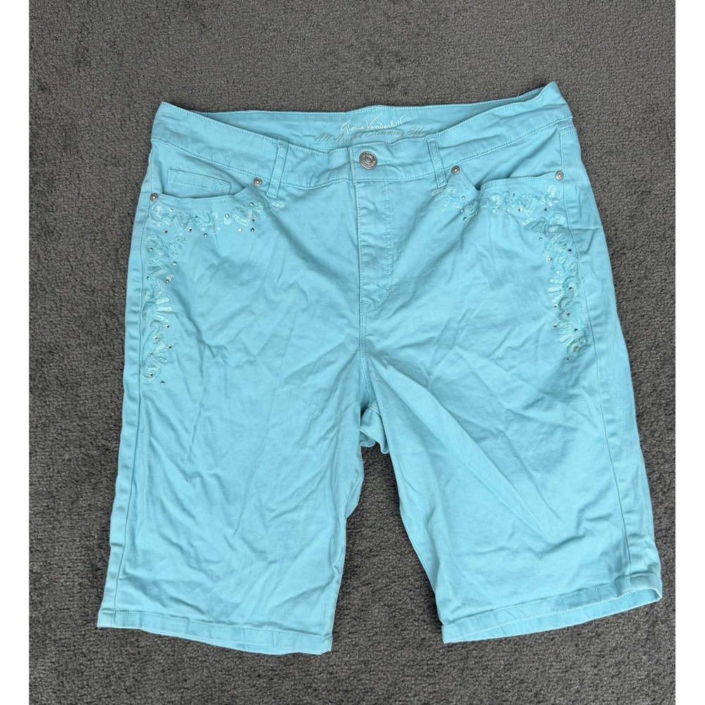 Gloria Vanderbilt Jessa Bermuda Shorts Light Blue Aqua Embroidered Size 12